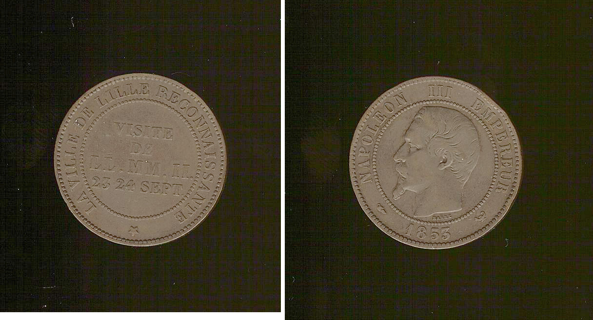 10 centimes Lille mint visit 1853 VF+